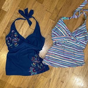 Lot Athlete Halter Tankini TOPs Women’s Size 32D/DD TALL 2 Pieces/tops